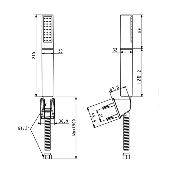 Bản vẽ kích thước sen tắm tay American Standard WF-S508W DuoSTiX™ Hand